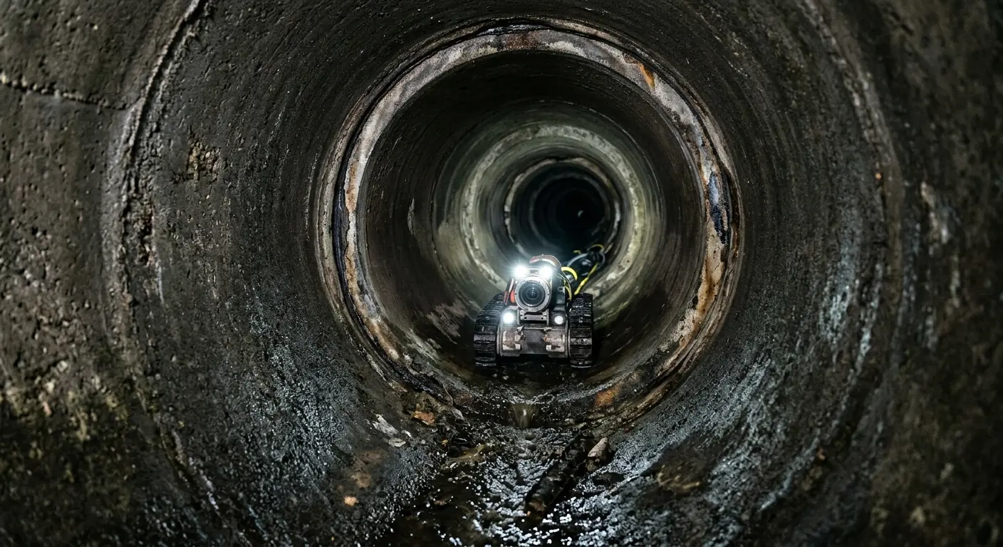 Robotic sewer camera inspecting pipe interior for Sewer Line Repair in Wilmington Manor